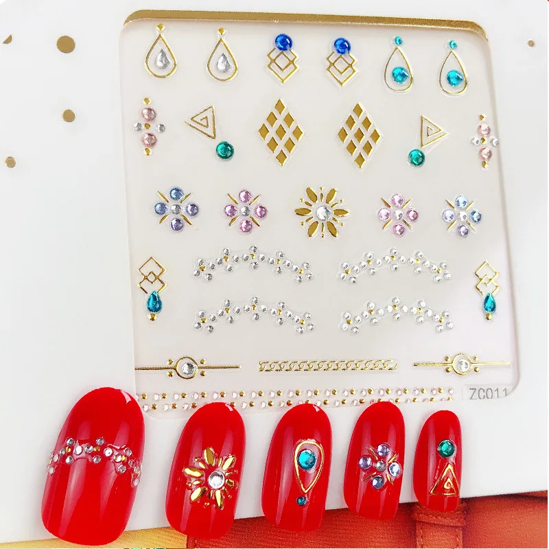 

1 Sheet Back Glue Straight Sticker Nail Decal Dried Nail 3D Three-dimensional Hot Stamping Imitation Diamond Nail Art Sticker