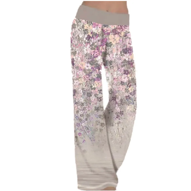 Women Summer Loose Printed Wide-leg Pants Western Style Female Yoga Multicolor Sports Trousers Oversize Thin Fashion Streetwear