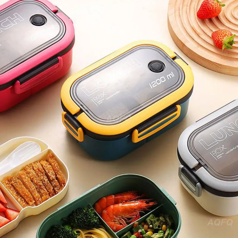 Collapsible Bento Box Portable Hermetic Lunch Box 2 Layer Grid Children  Student Bento Box with Fork Spoon Leakproof Microwavable - AliExpress