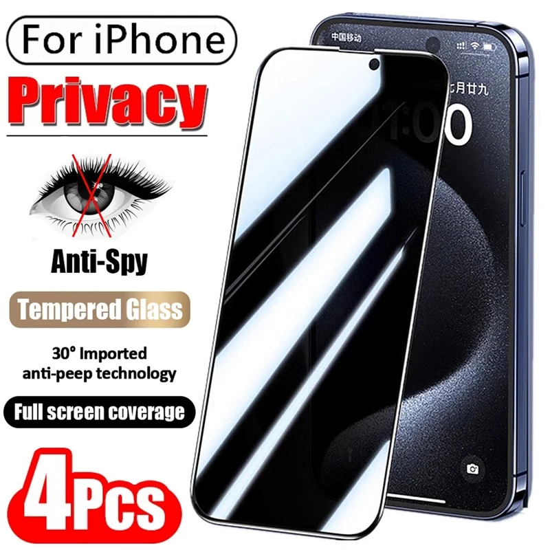 

4Pcs Anti-spy Tempered Glass For IPhone 15 11 12 13 Pro Max Full Cover Privacy Screen Protector For iPhone 14 15 Plus XS MAX XR