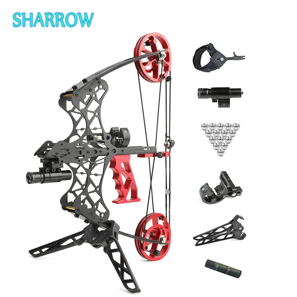 18'' Archery Mini Compound Bow Set 35-38Lbs Dual Purpose Bow Arrows/Pinball Left/Right Hand Outdoor Shooting Hunting Accessories