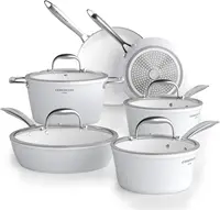 Nonstick Ceramic Cookware Set, 10 Pieces White Pots and Pans Set with Glass Lids & Stainless Steel Handles, Induction 1