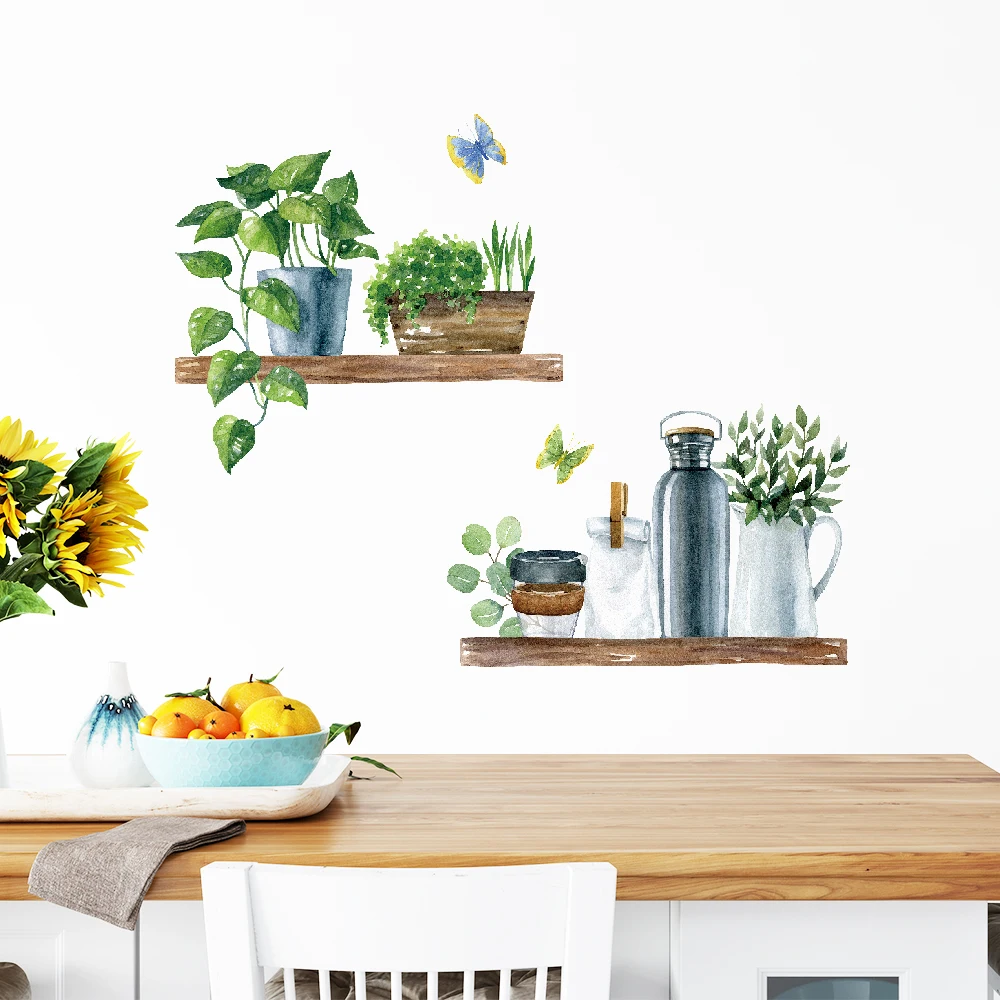 Potted Plant Art Decorations Wall Stickers for Dining Room Decor Removable Self-adhesive Door Window Tile Decal PVC Pieced Mural