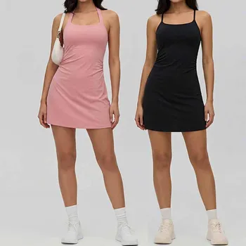 Halter Tennis Dress for Women Golf Clothing Sports Dresses with Bra and Pocket Shorts Ladies Quick-dry Badminton Skirts