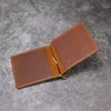 Handmade Genuine Leather Money Clip Wallet for Men Male Crazy Horse Cowhide Short Bifold Slim Money Clip 4