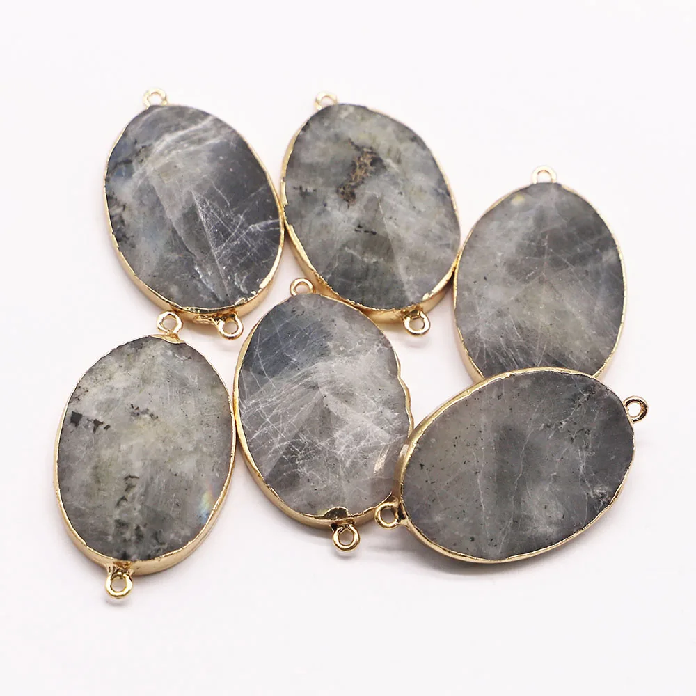 New 35*25MM Natural Stone Charms Connector Labradorite Pendant Charms Double Hole 4pcs Fit DIY Jewelry Bracelet Making Wholesale