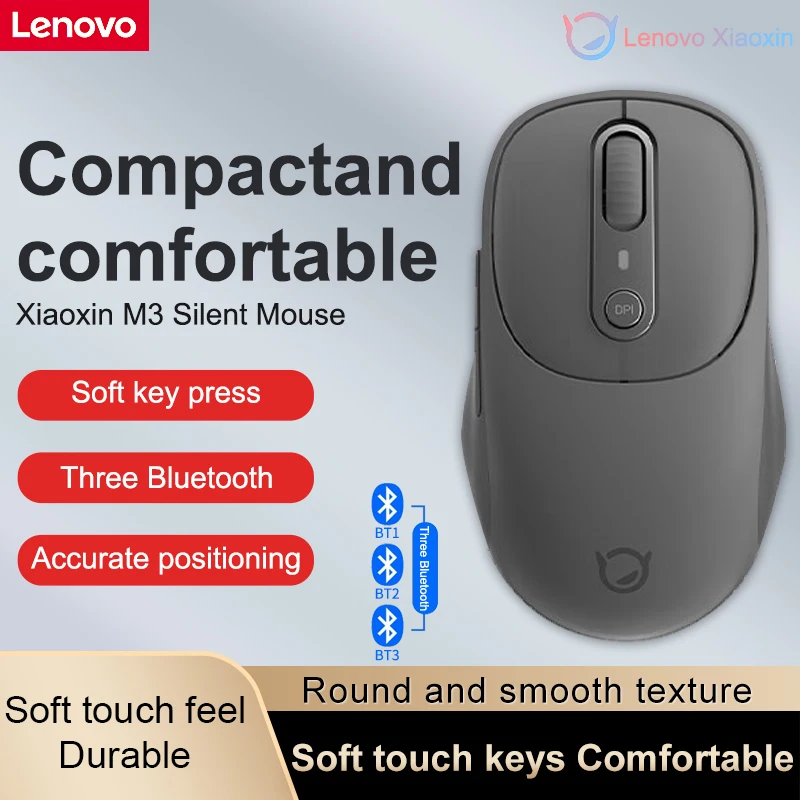 Souris Lenovo Xiaoxin Bluetooth souris sans fil M3 crépuscule gris silencieux trois modes Bluetooth souris de bureau connexion multimode souris multifonctionnelle pratique souris Portable bureau sans fil