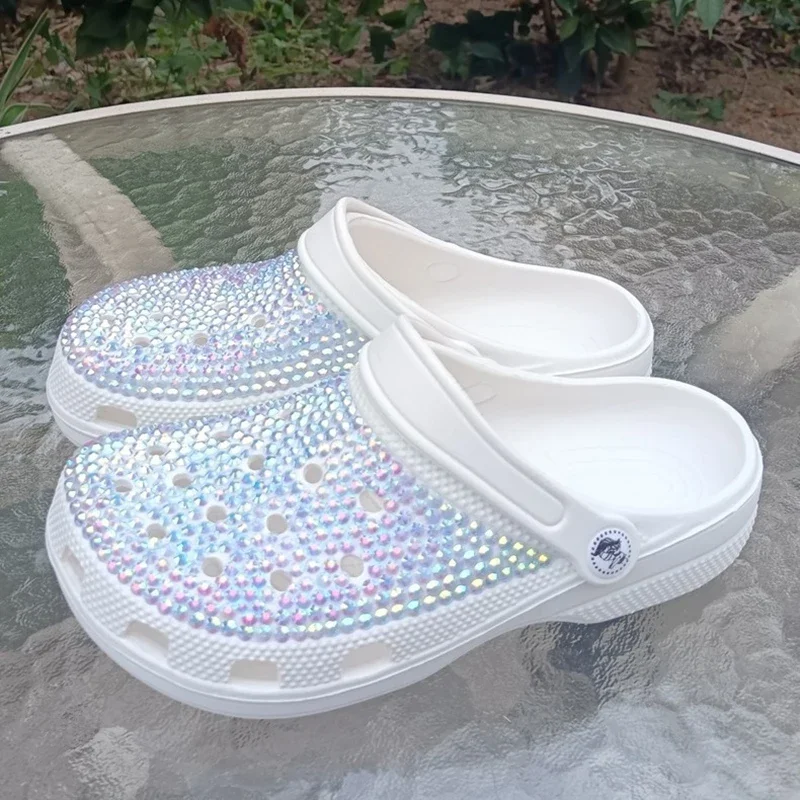 

Женские шлепанцы со стразами, Классические сандалии на платформе, повседневная обувь с кристаллами, 2024