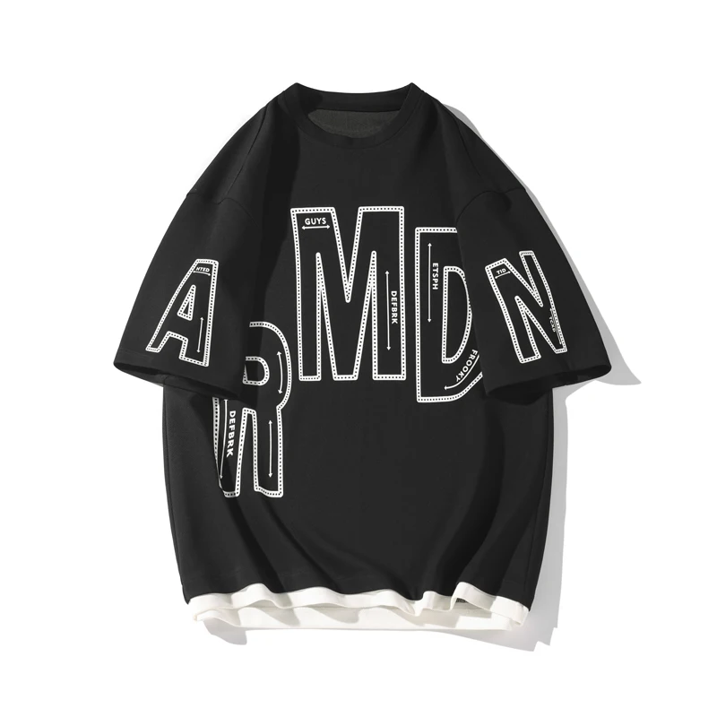 New Fashion Patchwork T-shirt Clash Color Letter Print Short Suit 2024 Summer Casual Sportswear Casual Men's Tracksuit