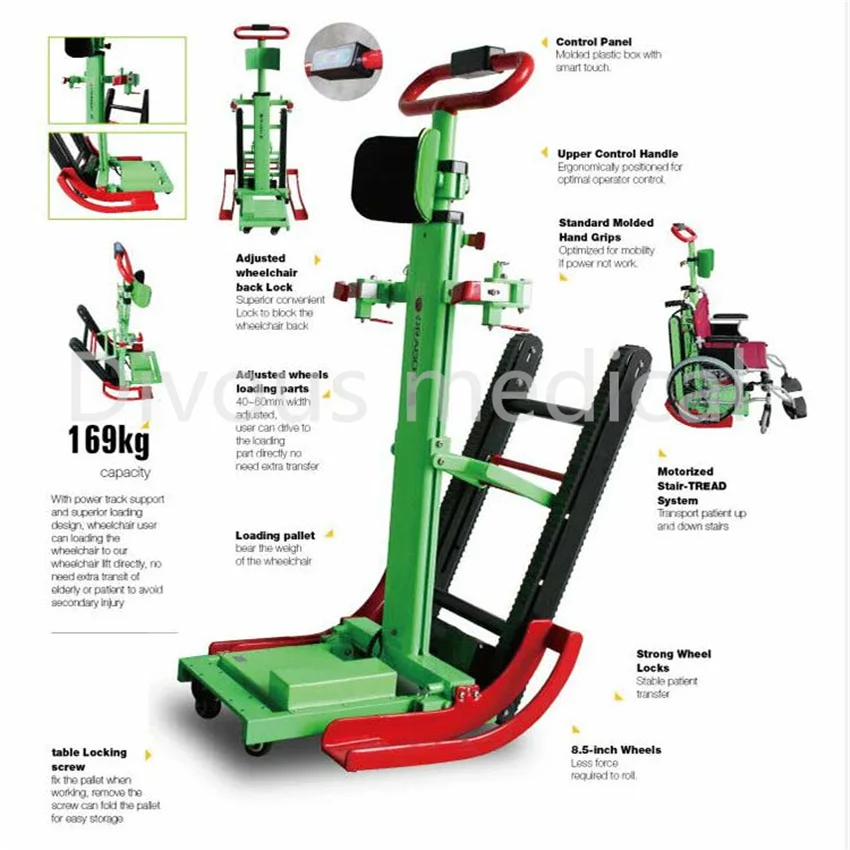 Load 165kg Electric Stair Climbing Wheelchair Motorized Wheel Chair Docking Cart for All Wheelchair Transfer Patients Disabled