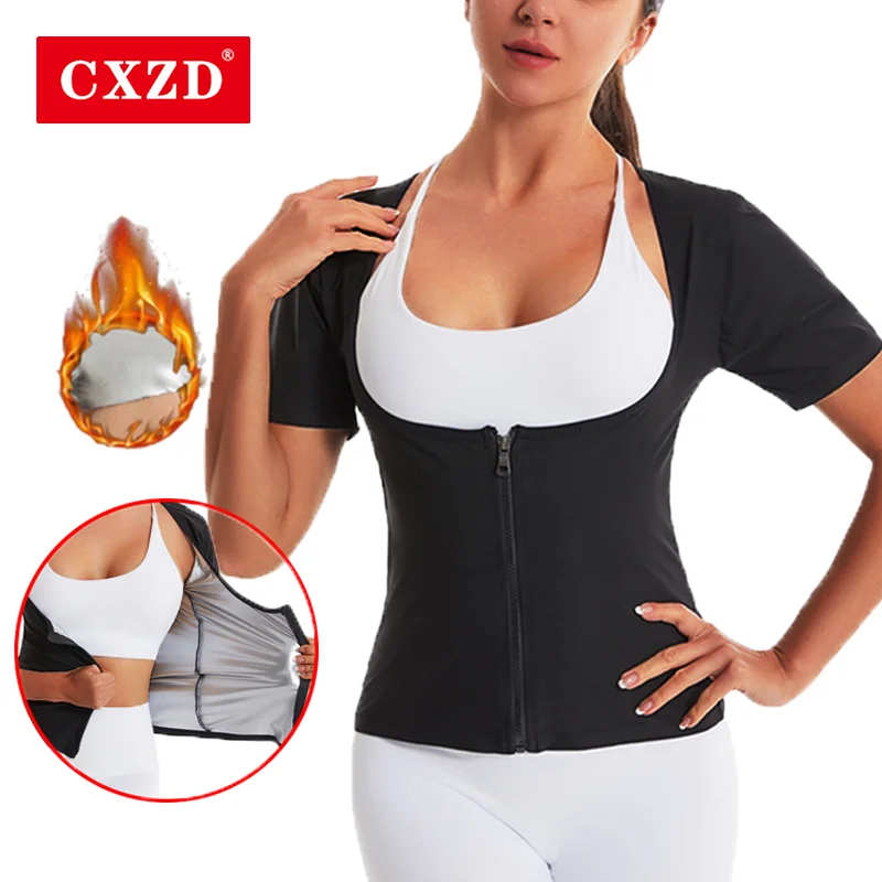 

CXZD Women Sauna Body Shaper Heat Trapping Short Sleeve Weight Loss Workout Shirt Slimming Women Shapewear Training Sports Top