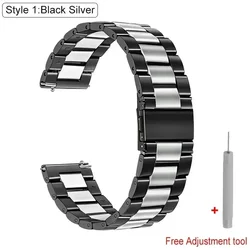Stainless Steel Metal Watch Strap Bracelet for Universal 22mm (Black silver)