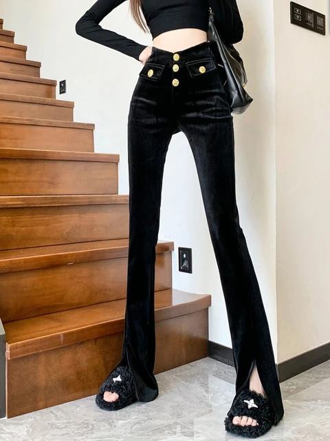 Solid Velvet Straight Leg Pants Elegant High Waist Pants - Temu