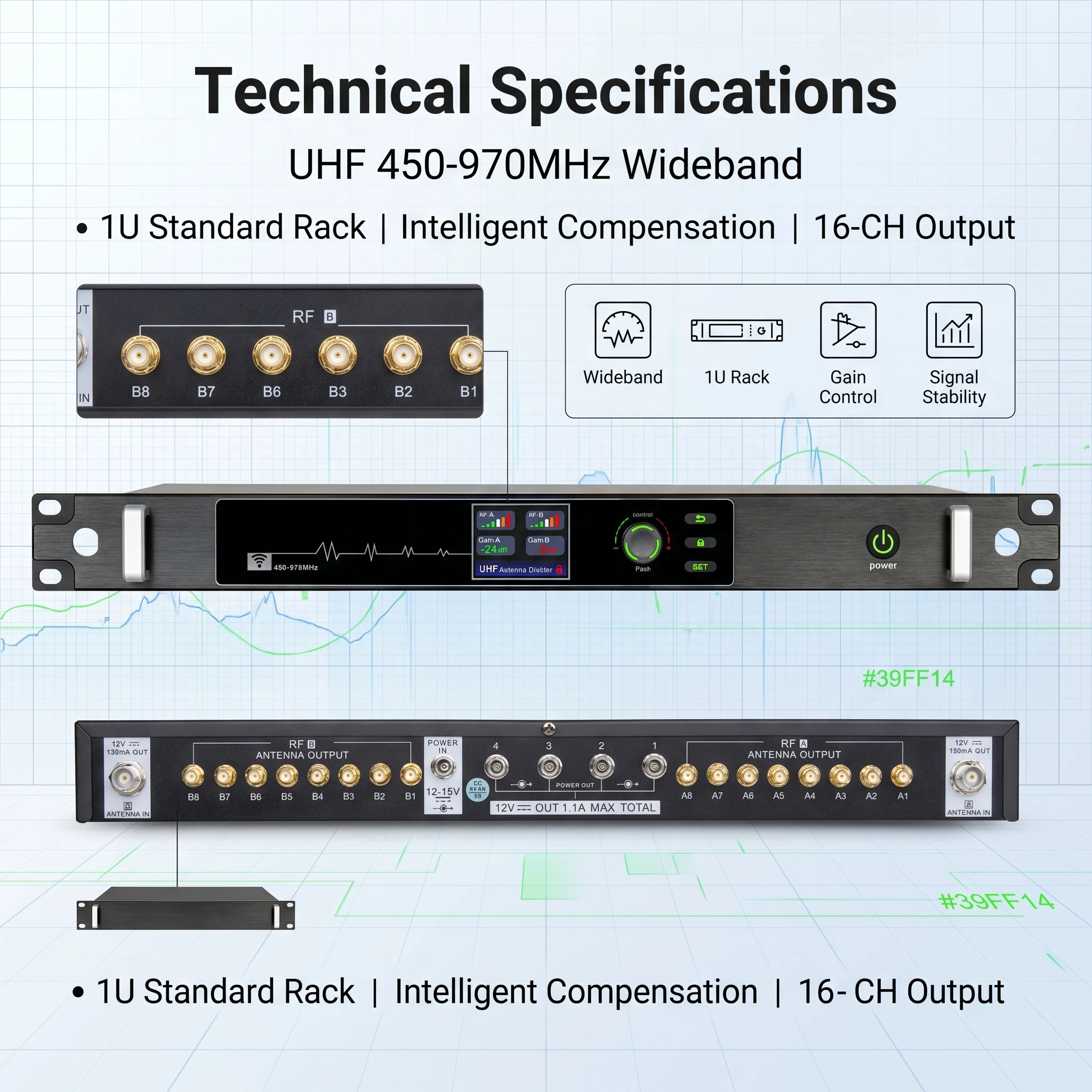 폴킷슨 AT-16pro 450-970MHz UHF 안테나 분배 시스템 무선 마이크 앰프 분배기 제로 시그널 드롭 무대 라이브용
