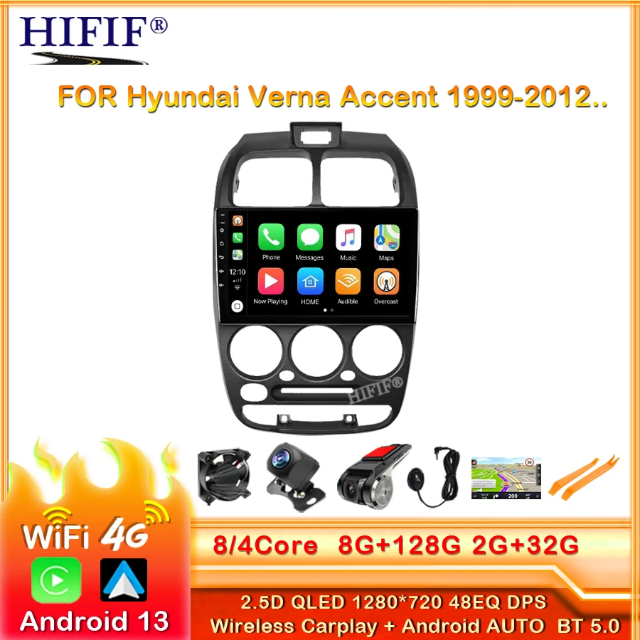 

Мультимедийная магнитола для Hyundai Verna Accent 1999-2012, 9 дюймов, Android 13, GPS, RDS, без DVD