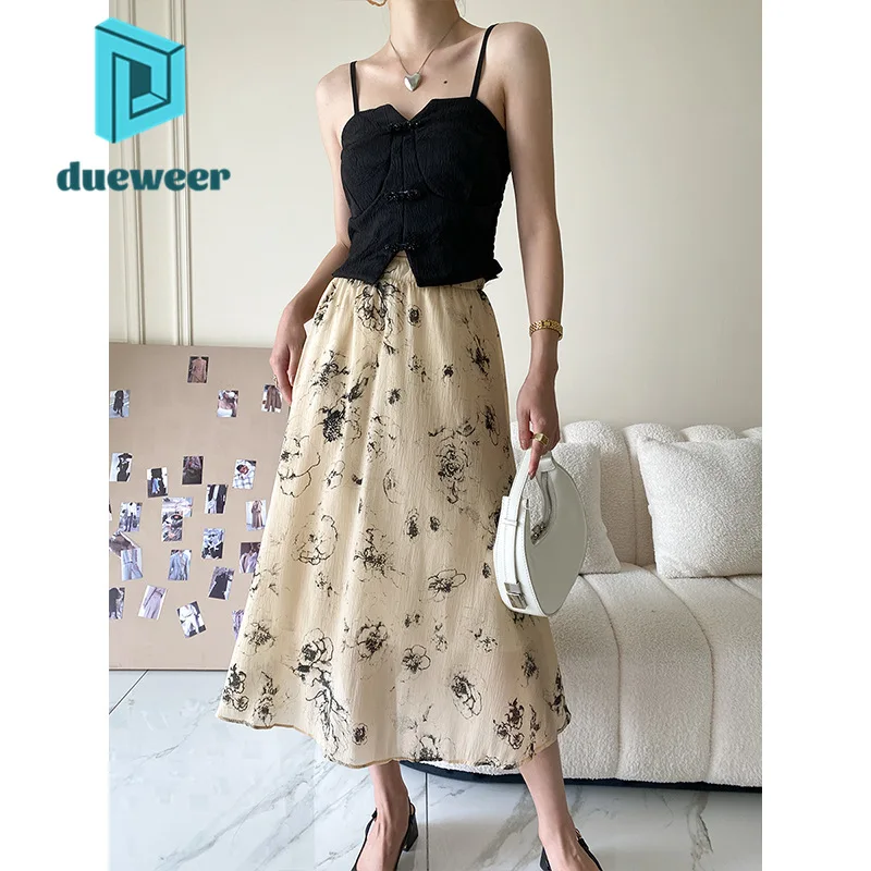 

Юбка DUEWEER Женская сетчатая средней длины, элегантная длинная винтажная Фея гранж, с завышенной талией, в Корейском стиле, лето 2022