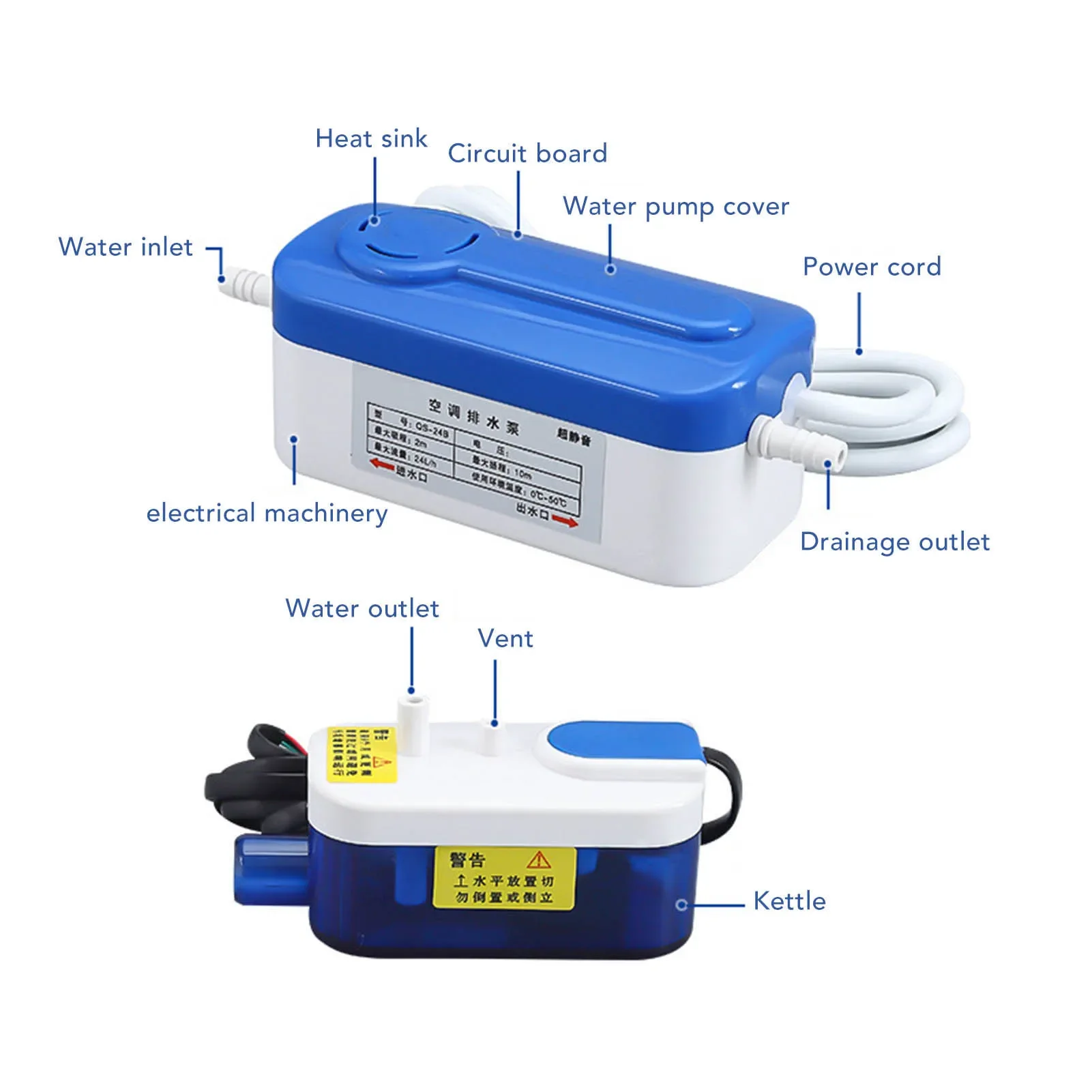 HVAC Condensate Drain Pump AC 240V Automatic Air Conditioner Condensate Pump Mini Split Detachable for Dehumidifier