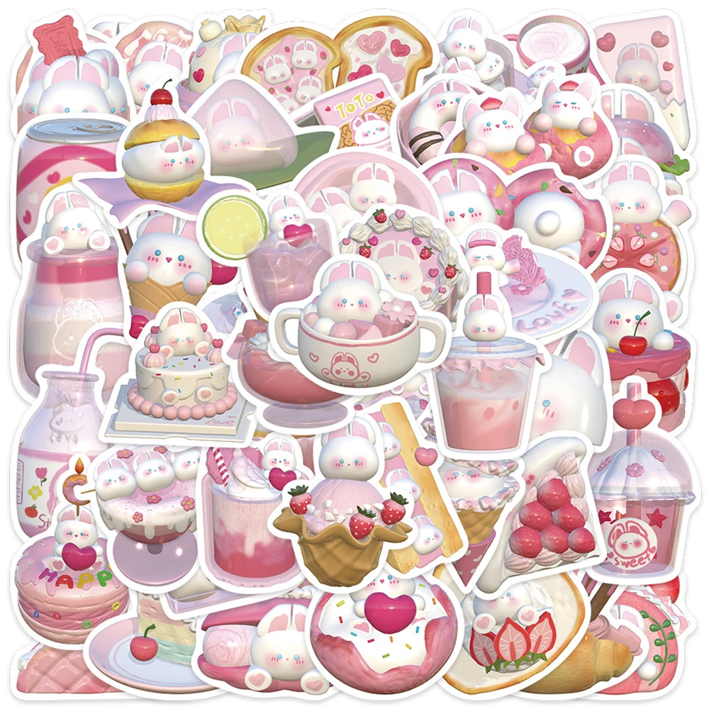 10/30/50PCS Cute 3D Cartoon Pink Bunny Stickers Kawaii Girls Aesthetic Decals Graffiti Laptop Phone Guitar Kids Sticker Toys