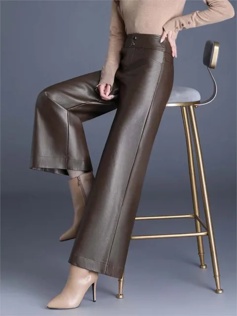 Pantalon long cuir PU femme élégant 3