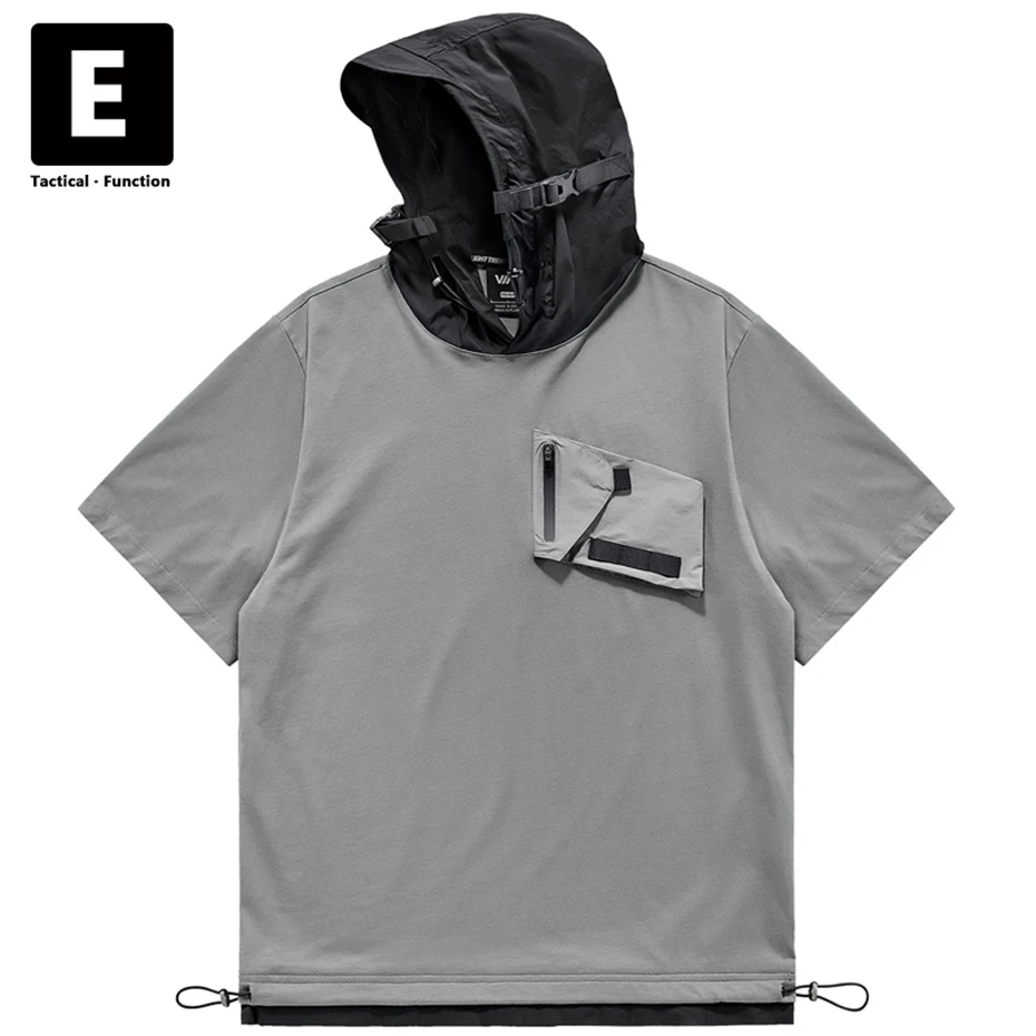 

Hooded T-shirts Summer Short Sleeve Tshirt Men Streetwear Tops Tees Harajuku Techwear Male T Shirt