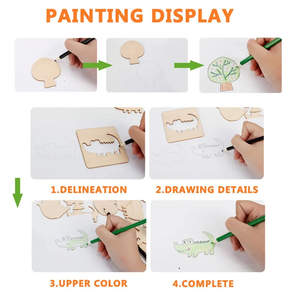 100pcs Baby Drawing Toys Wooden Painting Templates Drawing Board Kids Paint Drawing  Tools Set for Children Educational Toys Gift - AliExpress