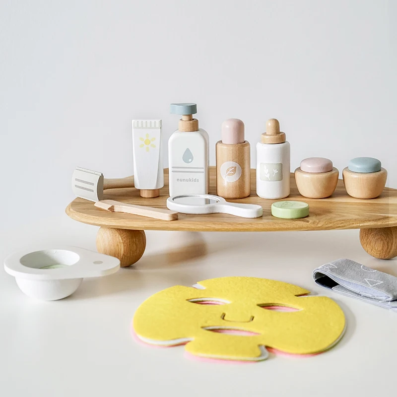 Makeup toy Princess pretend toys Cosmetics set Children Wooden Pretend Play Toy Simulation Facial Mask Makeup Set Imitation Game Role Play Learning Education Toys for Girls