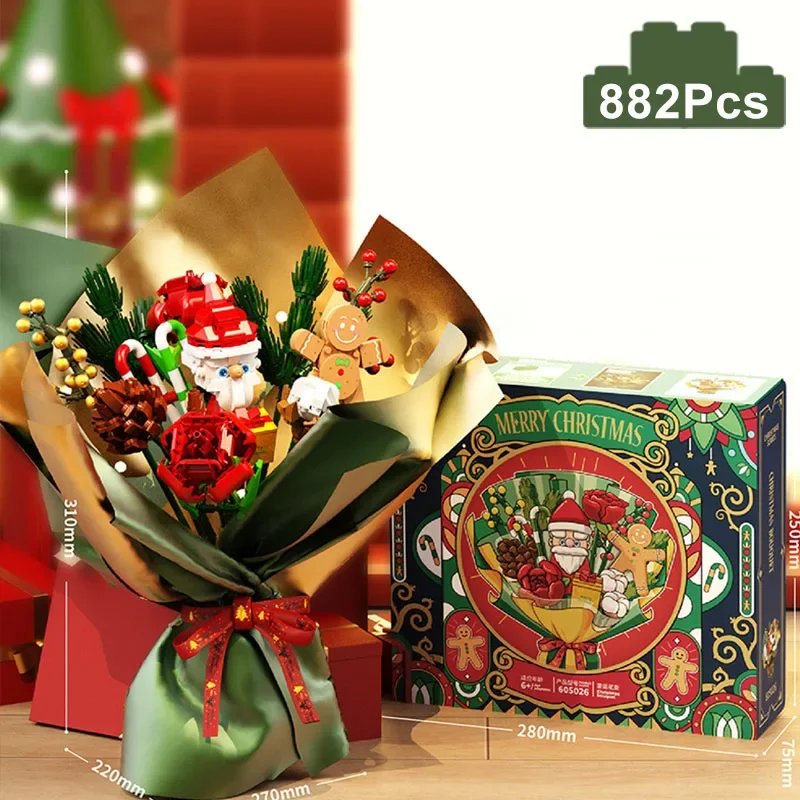 

DIY 882pcs Music Santa Claus Building Block Christmas Flower Bouquet Creative Gingerbread Man Bricks Christs Gift Toys For Kids