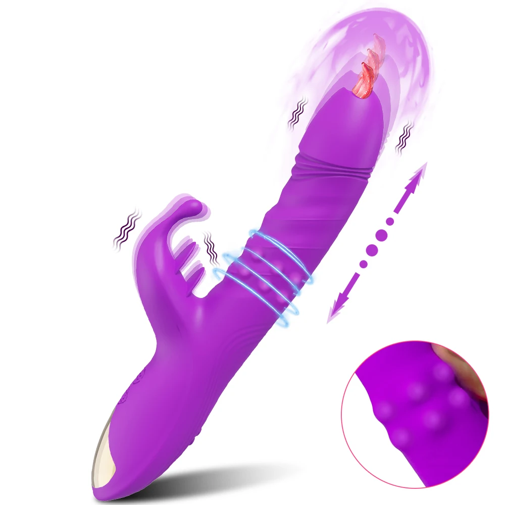 Vibratore telescopico del dildo del coniglio di spinta per le donne Punto G con i giocattoli del sesso dello stimolatore del capezzolo del clitoride che leccano la lingua_voghion.com