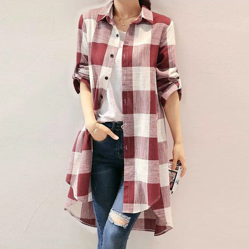 Trendy Long Sleeve Button Down Cotton Blouses