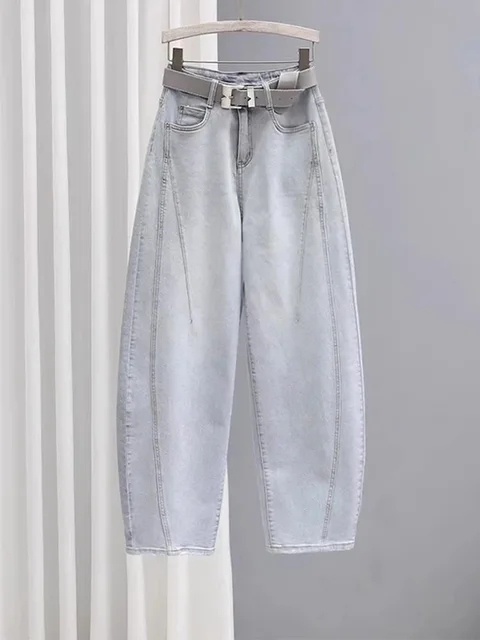 Spring Summer New Loose Dad Jeans Women Wide Leg High Waist Denim Pants Elastic Banana Long Trousers Sli Slimming Effect