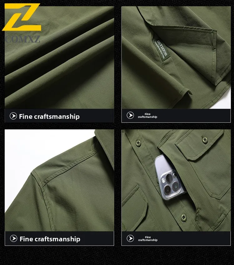 EiAO Outdoor Training Shirt Men Spring Autumn Stretch Quick Dry Hiking Trekking Work Clothing Breathable Durable Performance Top