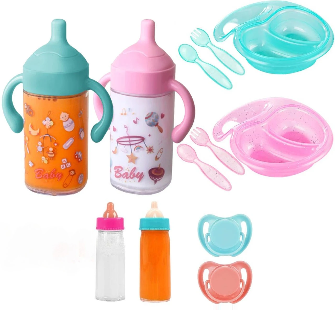 Doll accessories Baby Doll Feeding Bottle Set Baby Care Toy Stroller Milk And Juice Bottles With Toy Pacifier For Baby Dolls - 6