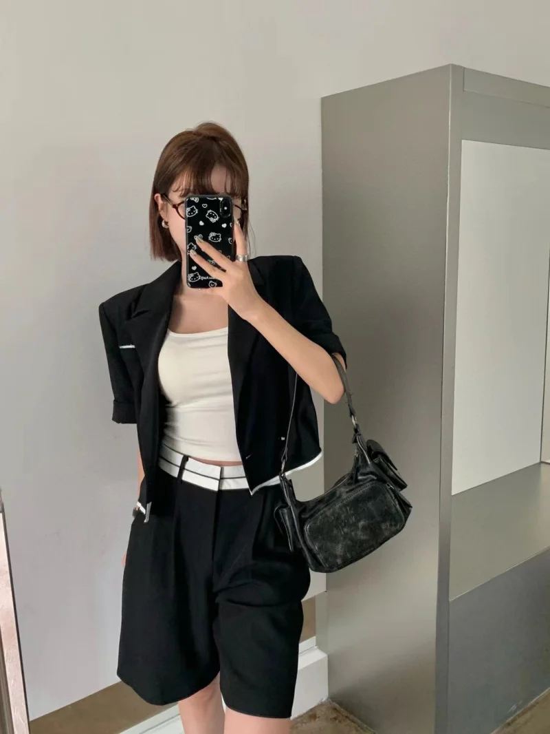 

Classic Old Money Style Minimalist Shirt Versatile Commuter Bermuda Fashion Shorts Women's Luxury Two Piece Set