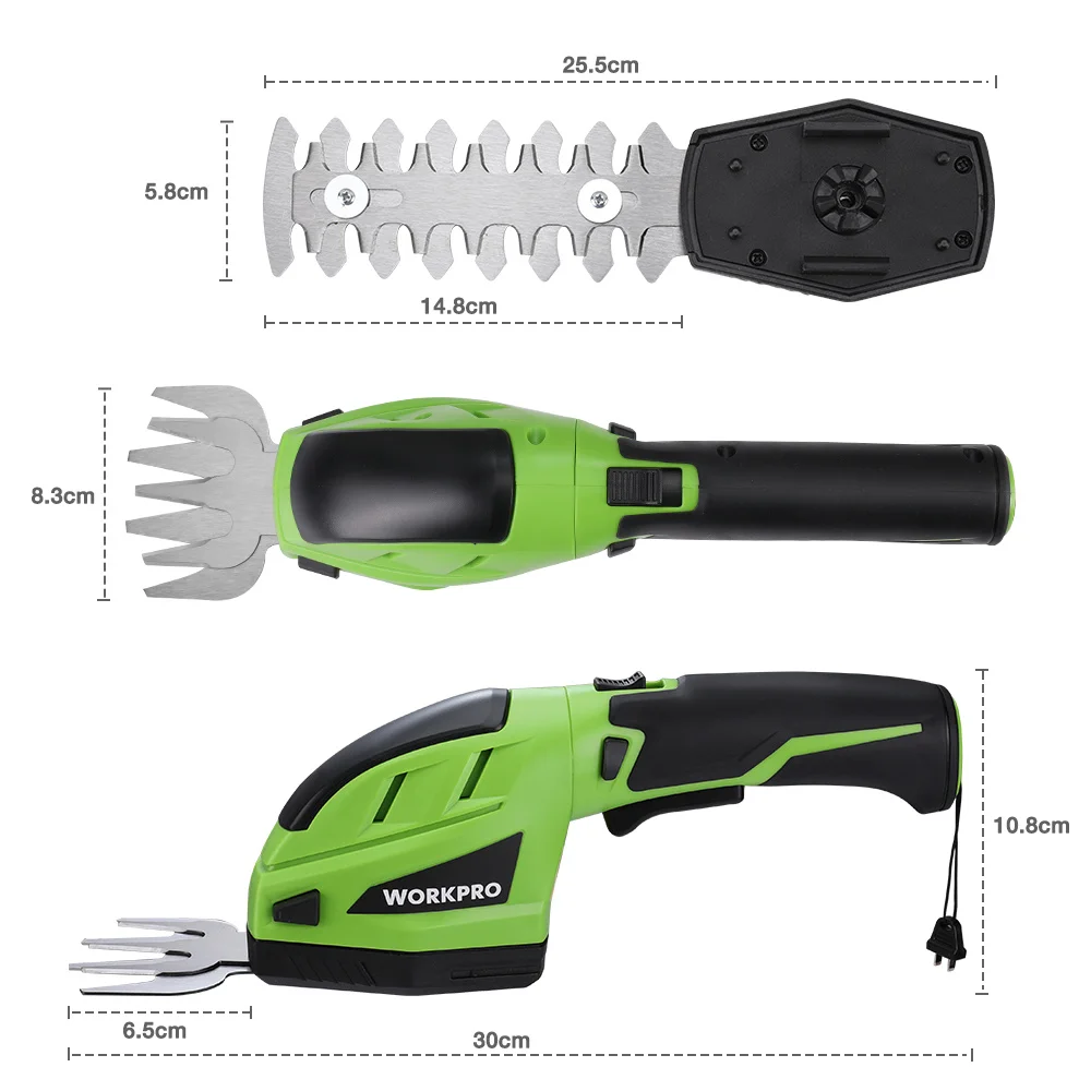 WORKPRO 3.6V/7.2V 2 in 1 Handheld Hedge Trimmer Electric Grass Trimmer Hedge Shears / Grass Cutter Rechargeable 2