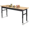 60" Adjustable Work Bench, Rubber Wood Top Workbench Heavy-Duty Work Table with Power Outlet with Wheels, 2000 LBS Load Capacity 2