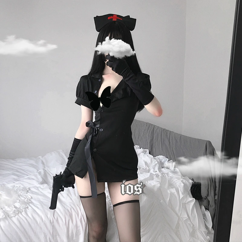 Harajuku Punk Nurse Uniform Ultrashort Dress Sexy Underwear Women Split Skirt Home Sleepwear Cosplay Uniform Showgirl Costumes women lingerie,women lingerie set,women cosplay costume