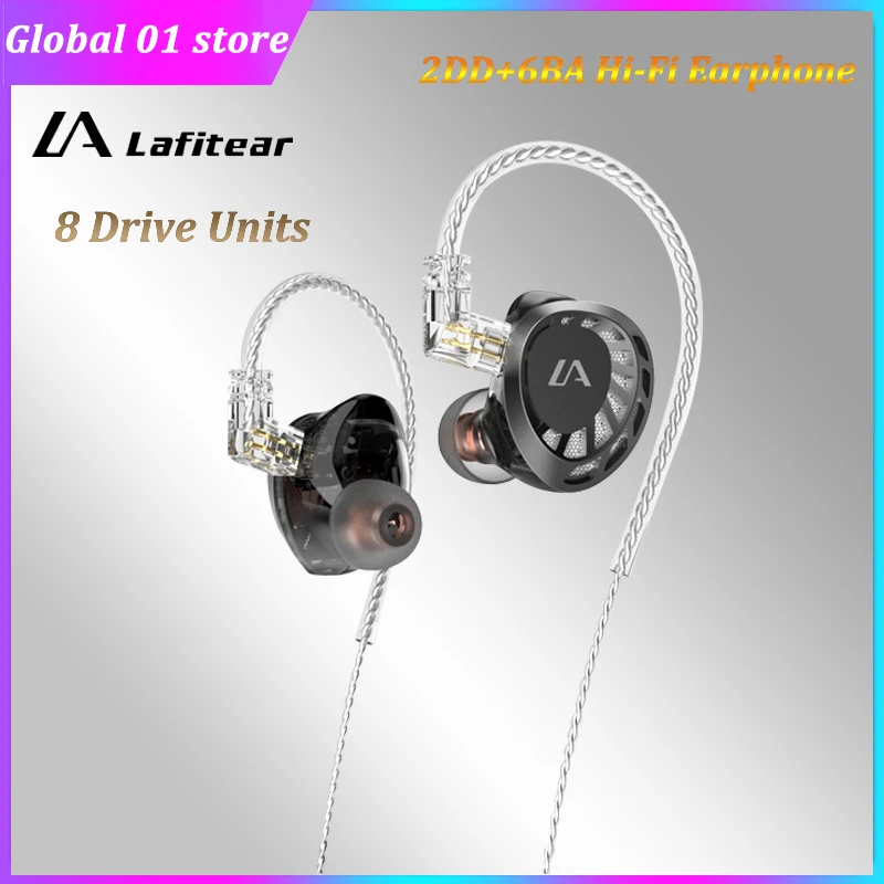 LAFITEAR 2DD+6BA Wired Earphone 2 Dynamic 6 Balanced Armature Hybrid Drive Headphone In Ear High Resolution Monitor HiFi Headset |