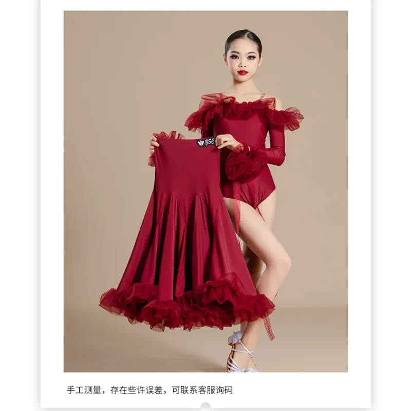 New Modern Dance Skirts National Standard Child Ballroom Dance Waltz Social Long Dresses Competition Performance Costume