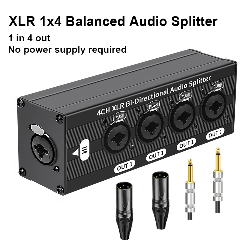 Professional XLR Balanced Audio Signal Splitter Box - 1 Input to 4 Outputs