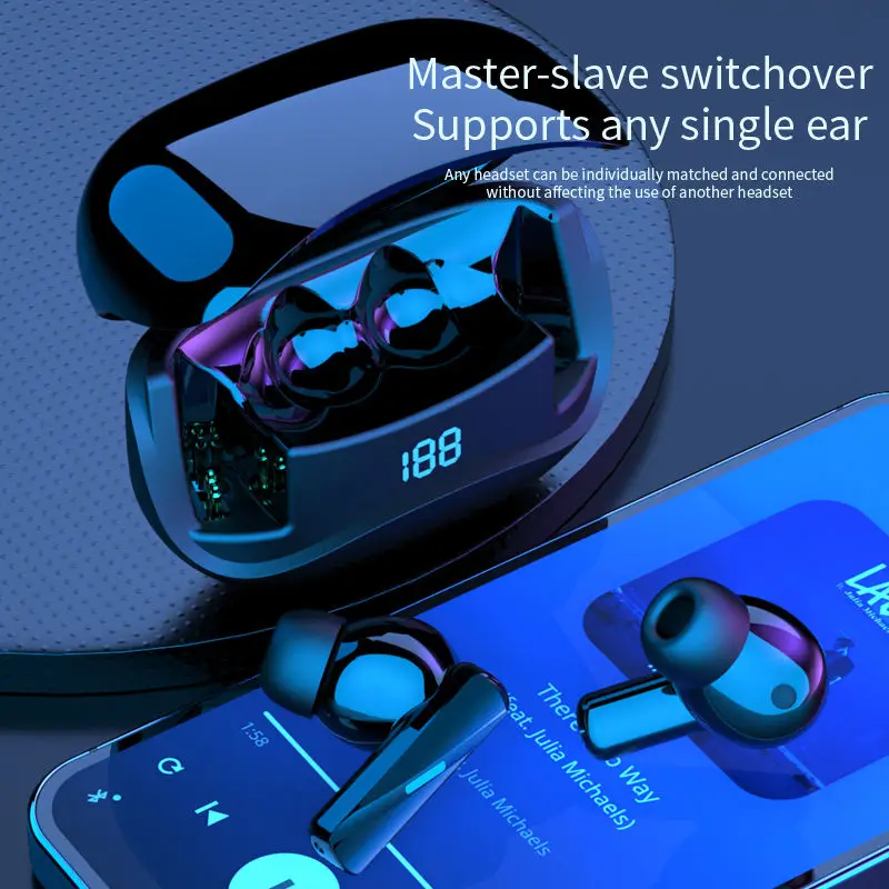 Bluetooth translation earphones waterproof smart digital display multi-language translation colorful light earplugs