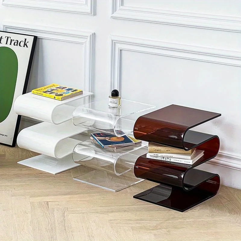 1pc Nordic Transparent Book Shelf, Acrylic Personality Side Table, Living Room Furniture, Home Decor, Small Bookshelf, Magazine