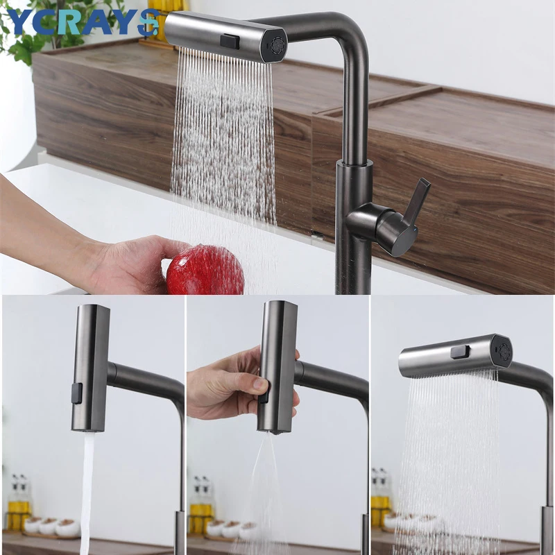 YLosYS-Tête d'évier de cuisine noire F/05, accessoire de robinet d'eau en dégradbrossé, rainuré gris, rotation cascade, pulvérisateur de menton, centre commercial