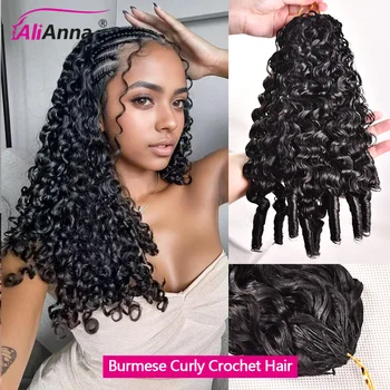 Burmese Curly Crochet Human Hair100% Miracle Knots Hair Deep Wave Pre-Separate Feather Crochet Bulk And Braiding Hair Extensions 1