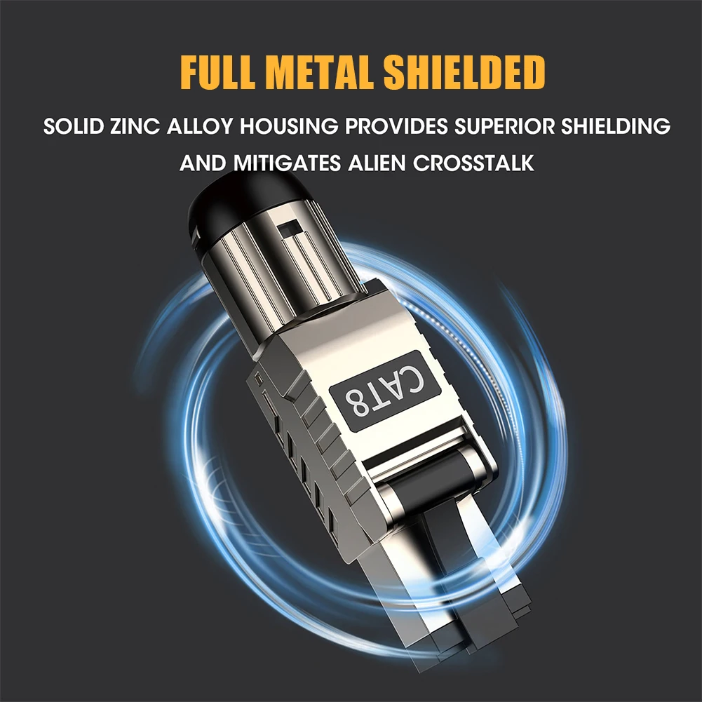 High-Speed Tool-Free RJ45 Ethernet Connectors for Cat8/Cat7/Cat6A Cables