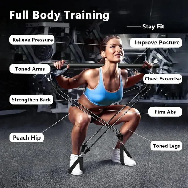 Portable Yoga Pilates Bar Stick with Resistance Band Home Gym Muscle Toning Bar Fitness Stretching Sports Body Workout Exercise 3