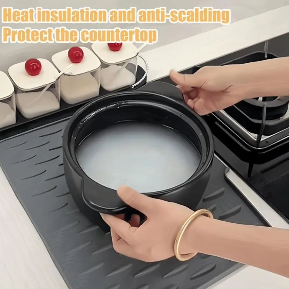 Useful Silicone Drainage Mat Non-slip Foldable Dish Drying Mat Large Size Tableware Drainer Pad Sink Placemat Kitchen Tableware
