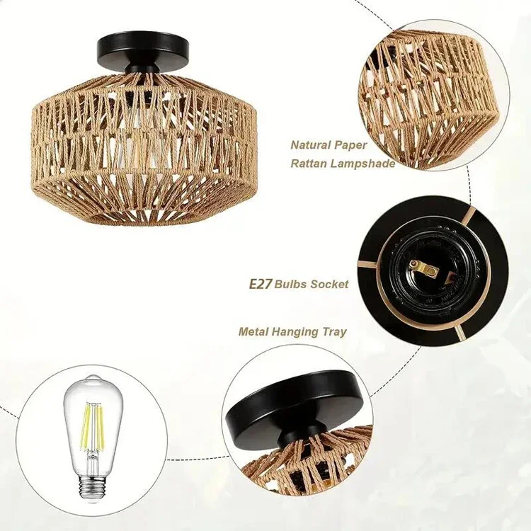 Bamboo Ceiling Chandelier - Handmade Rattan Pendant Light for Living Room Decor