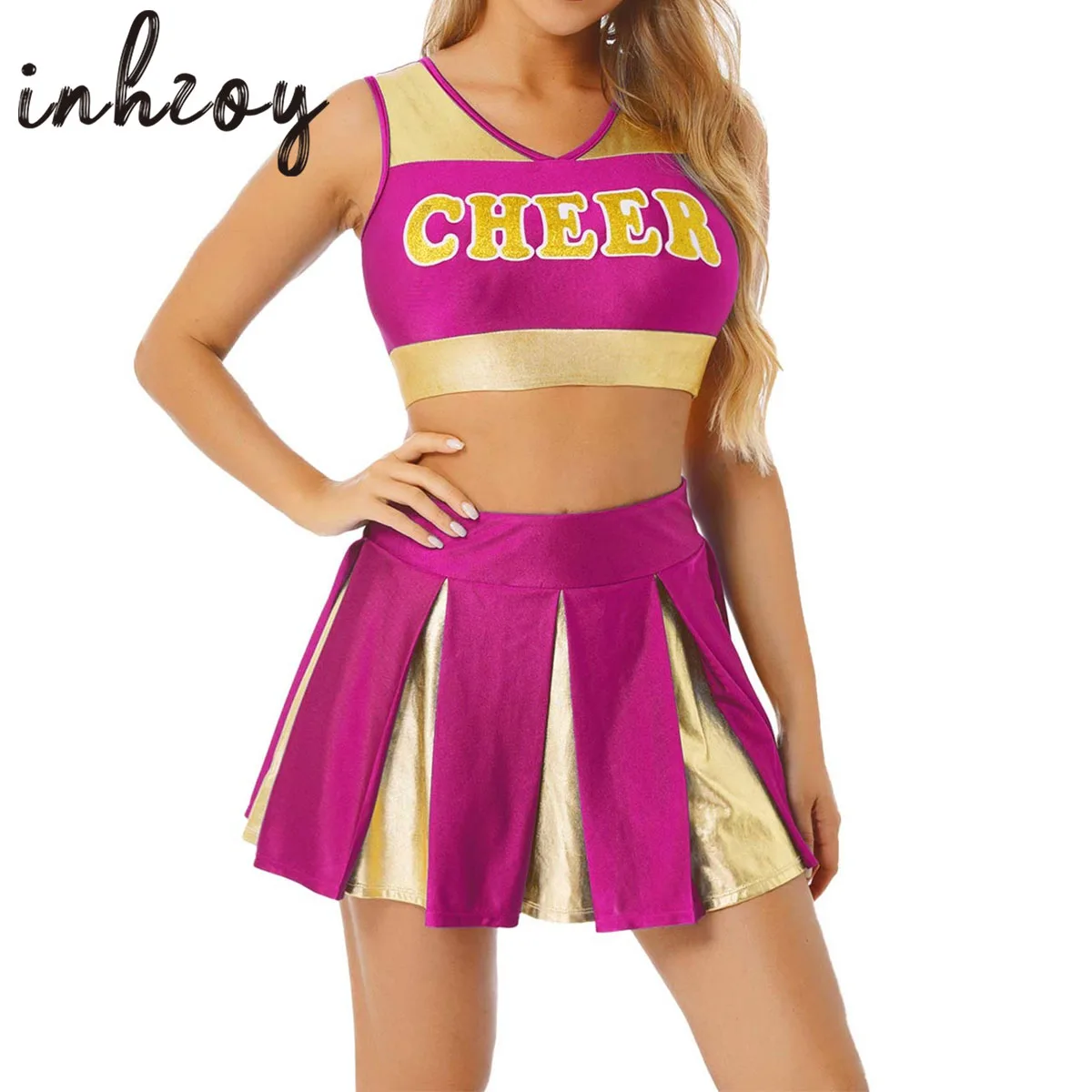 Adult Cheerleading Uniform Cheerleader Dance Costume Set Sleeveless V