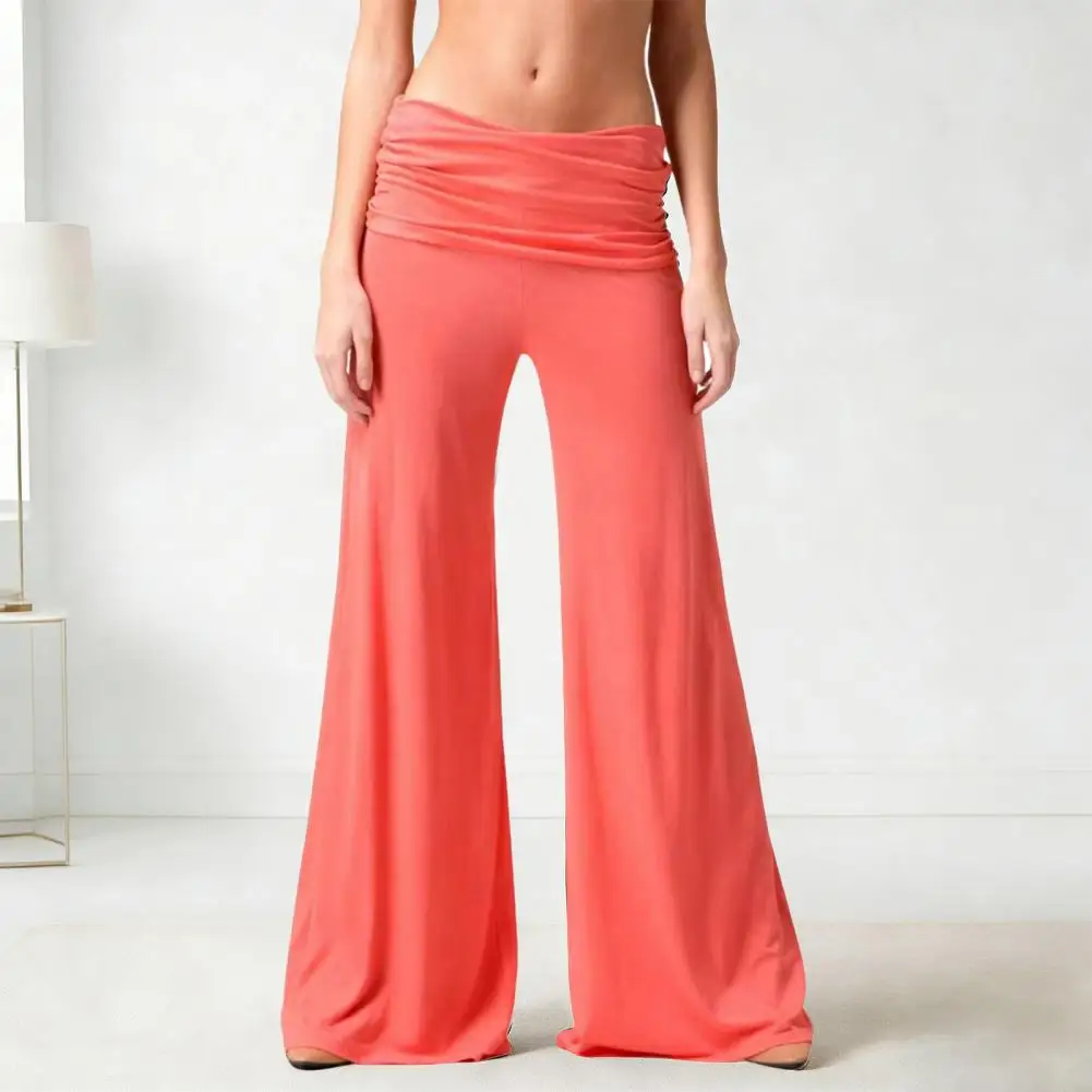 Yoga Pants Pleated Texture Elastic High Waist Wide Leg Leisure Pants Pure Color Loose Fit Long Trousers Versatile Loungewear