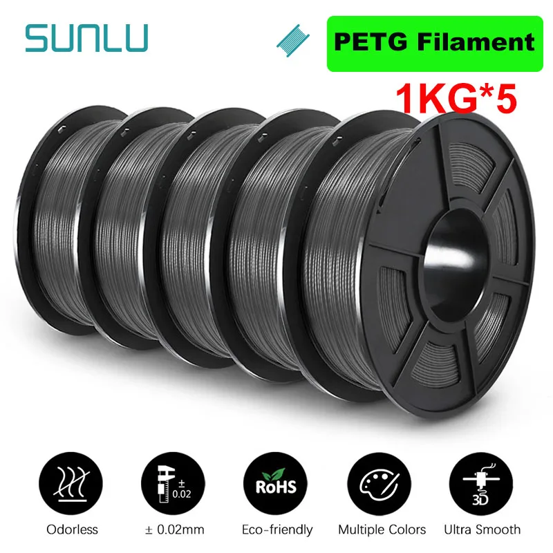 thumbnail image 1 of SUNLU 5KG 3D PLA/PETG/PLA PLUS/Filamento transparente 1,75 mm 5 rollos 1KG Impresora 3D Filamento 3D perfectamente enrollado para impresora 3D y bolígrafo 3D, 1 of 5